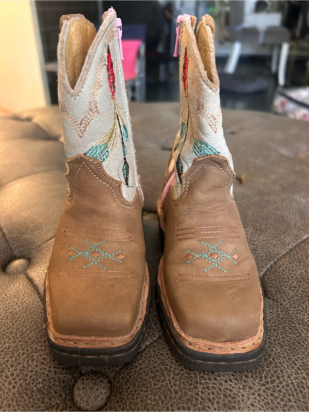 Roper Brown and Cream Girls Embroidered Western Boots